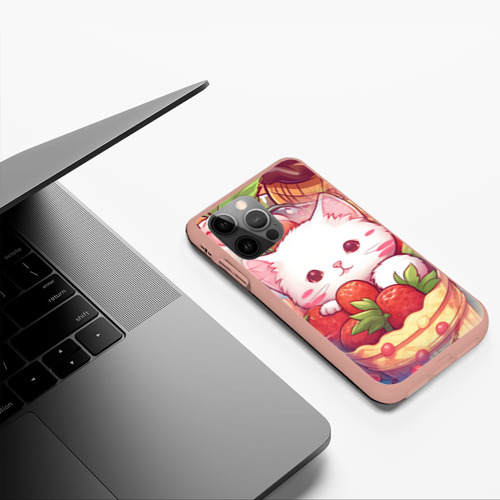 Чехол для iPhone 12 Pro Max с принтом Котик в клубничном стакане, фото #5