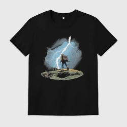 Мужская футболка хлопок Дурак на холме ловит молнию