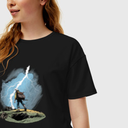 Женская футболка хлопок Oversize Дурак на холме ловит молнию - фото 2