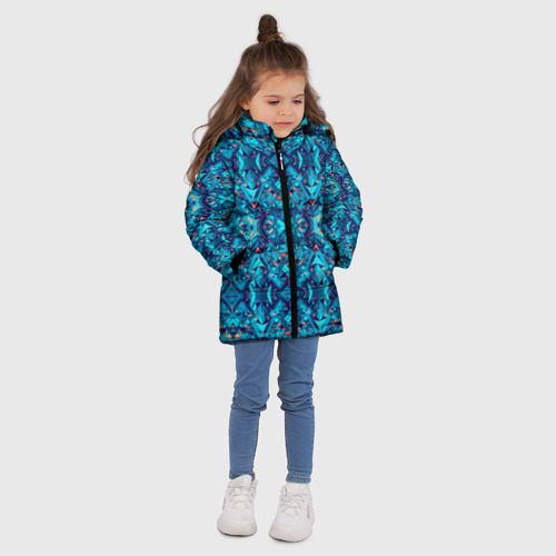 Зимняя куртка для девочек 3D с принтом Синий калейдоскоп, вид сбоку #3