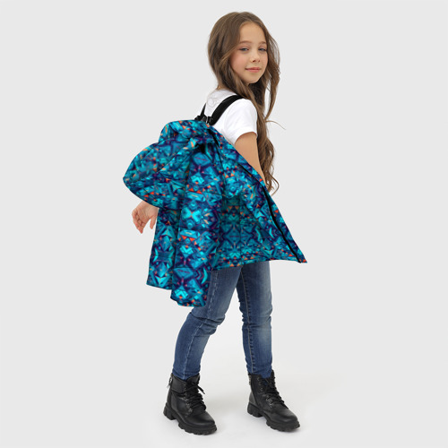 Зимняя куртка для девочек 3D с принтом Синий калейдоскоп, фото #4