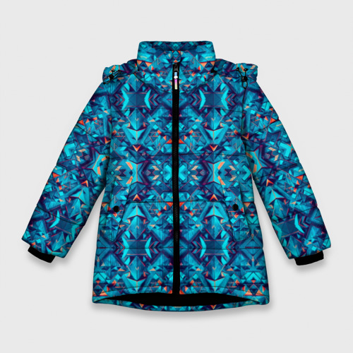 Зимняя куртка для девочек 3D с принтом Синий калейдоскоп, вид спереди #2