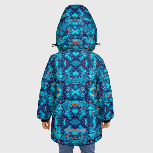 Зимняя куртка для девочек 3D с принтом Синий калейдоскоп, вид сзади #2