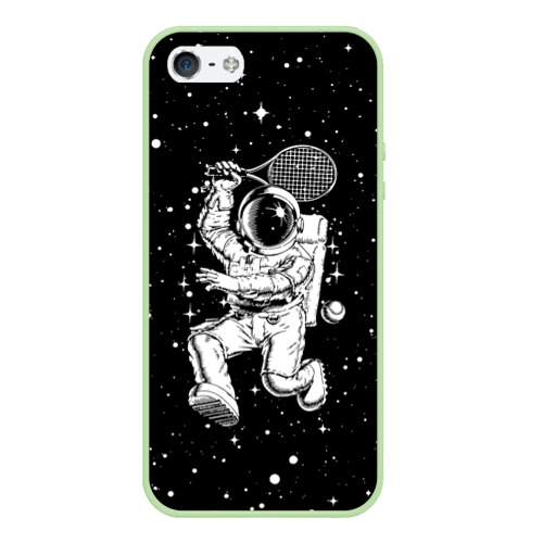 Чехол для iPhone 5/5S матовый Space tennis - astronaut, цвет салатовый