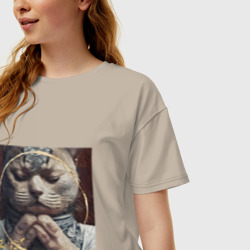 Женская футболка хлопок Oversize Шотландский кот - фото 2