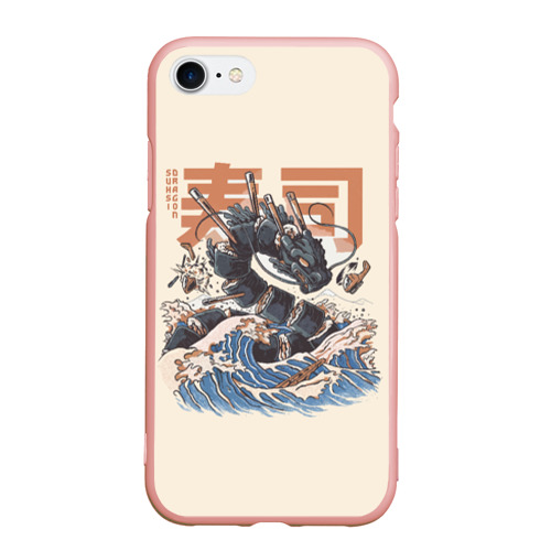 Чехол для iPhone 7/8 матовый с принтом Суши дракон с иероглифами в японском стиле, вид спереди #2