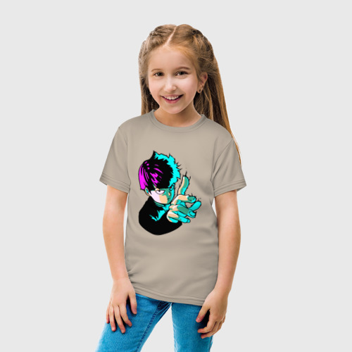 Детская футболка хлопок Неоновый моб Психо, цвет миндальный - фото 5