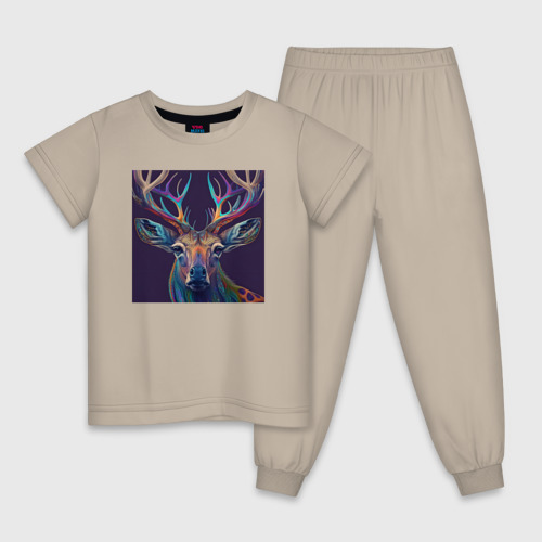 Детская пижама хлопок с принтом Красочный олень - нейросеть, вид спереди #2