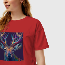 Женская футболка хлопок Oversize Красочный олень - нейросеть - фото 2