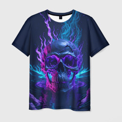 Мужская футболка 3D Неоновый череп в огне