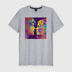Мужская футболка хлопок Slim Влюблённая пара красочно - нейросеть