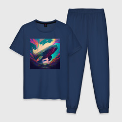 Мужская пижама хлопок Красочный психоделический кит - нейросеть