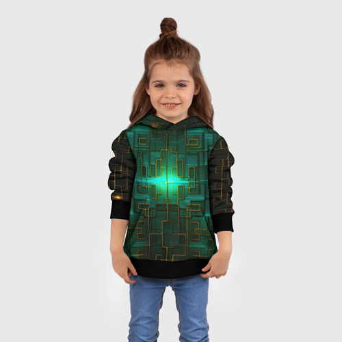 Детская толстовка 3D с принтом Тёмно-зелёная электросхема, вид сбоку #3