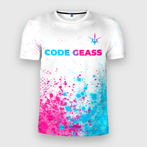 Мужская футболка 3D Slim с принтом Code Geass neon gradient style: символ сверху, вид спереди #2