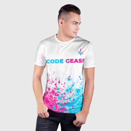 Мужская футболка 3D Slim с принтом Code Geass neon gradient style: символ сверху, фото на моделе #1