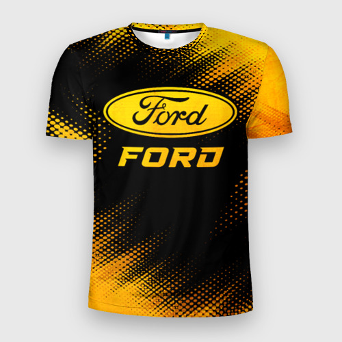 Мужская футболка 3D Slim с принтом Ford - gold gradient, вид спереди #2