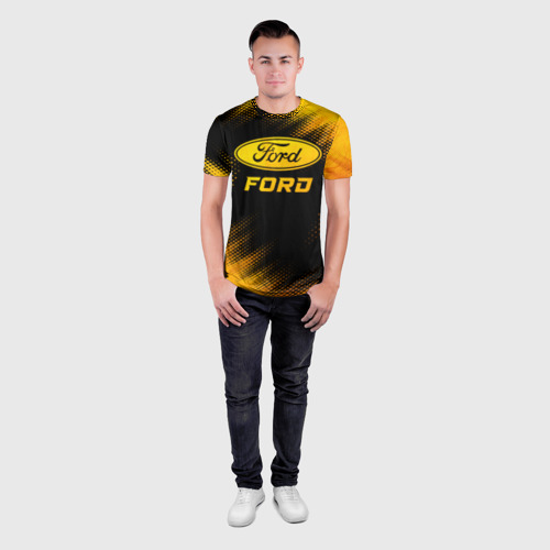 Мужская футболка 3D Slim с принтом Ford - gold gradient, вид сбоку #3