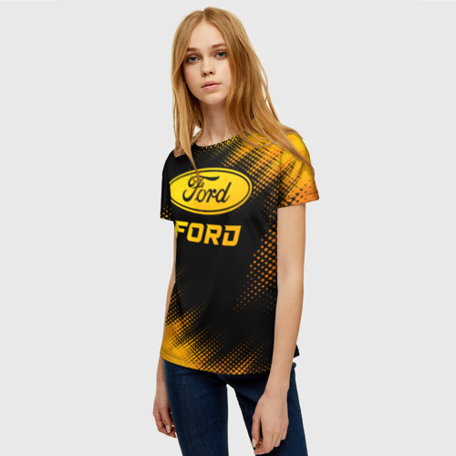 Женская футболка 3D Ford - gold gradient, цвет 3D печать - фото 3