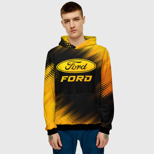 Мужская толстовка 3D Ford - gold gradient, цвет черный - фото 3