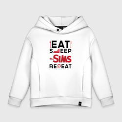 Детское худи Oversize хлопок Надпись: eat sleep The Sims repeat