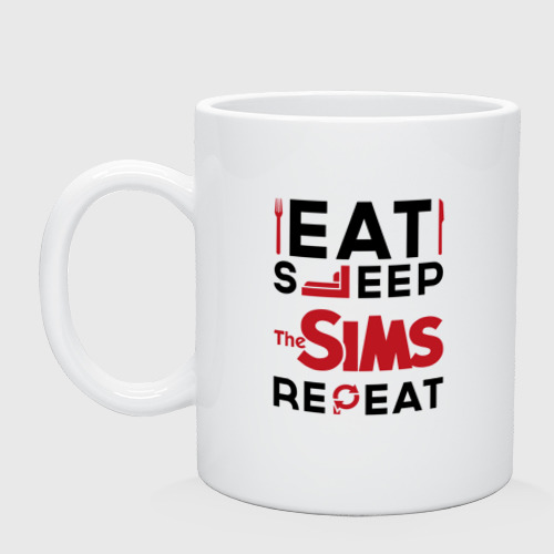 Кружка керамическая с принтом Надпись: eat sleep The Sims repeat, вид спереди №1
