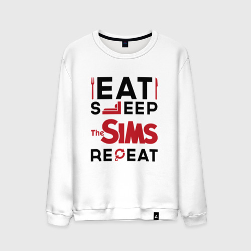 Мужской свитшот хлопок Надпись: eat sleep The Sims repeat, цвет белый