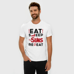 Мужская футболка хлопок Slim Надпись: eat sleep The Sims repeat - фото 2