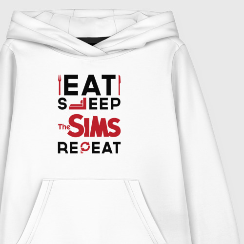 Детская толстовка хлопок с принтом Надпись: eat sleep The Sims repeat, фото на моделе #1