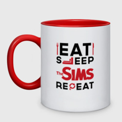 Кружка двухцветная Надпись: eat sleep The Sims repeat