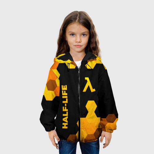 Детская куртка 3D с принтом Half-Life - gold gradient: надпись, символ, вид сбоку #3