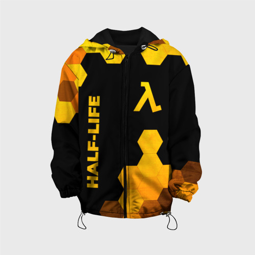 Детская куртка 3D с принтом Half-Life - gold gradient: надпись, символ, вид спереди #2