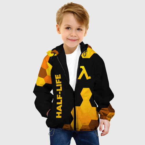 Детская куртка 3D с принтом Half-Life - gold gradient: надпись, символ, фото на моделе #1