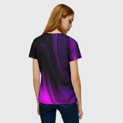 Футболка с принтом Foo Fighters violet plasma для женщины, вид на модели сзади №2. Цвет основы: белый