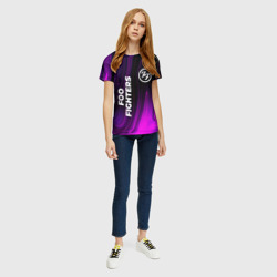 Футболка с принтом Foo Fighters violet plasma для женщины, вид на модели спереди №3. Цвет основы: белый