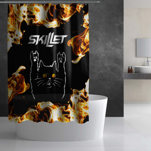 Штора 3D для ванной Skillet рок кот и огонь - фото 3