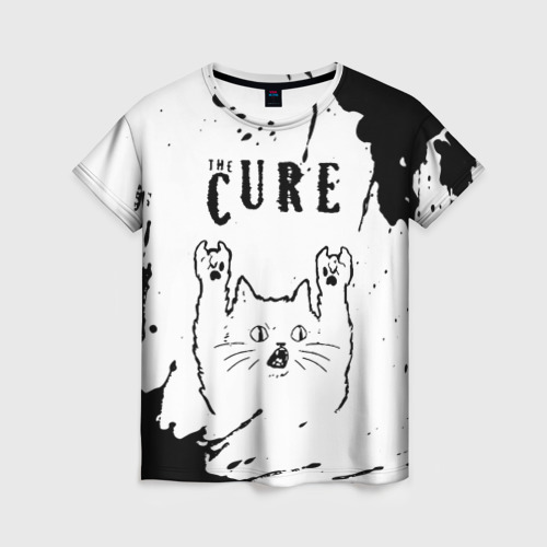 Женская футболка 3D с принтом The Cure рок кот на светлом фоне, вид спереди #2