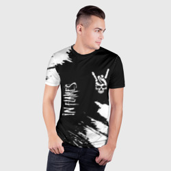 Мужская футболка 3D Slim In Flames и рок символ на темном фоне - фото 2