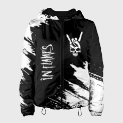 Женская куртка 3D In Flames и рок символ на темном фоне