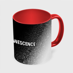 Кружка с принтом Evanescence glitch на темном фоне: надпись и символ для любого человека, вид спереди №3. Цвет основы: белый + красный
