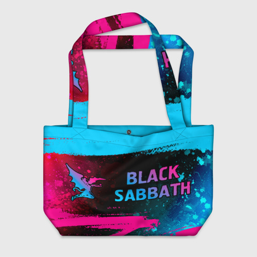 Пляжная сумка 3D Black Sabbath - neon gradient: надпись и символ