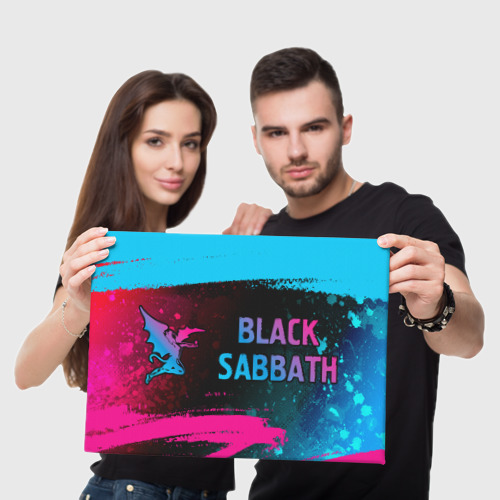 Холст прямоугольный Black Sabbath - neon gradient: надпись и символ, цвет 3D печать - фото 5