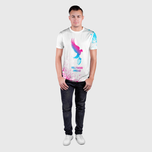 Мужская футболка 3D Slim с принтом Hollywood Undead neon gradient style, вид сбоку #3
