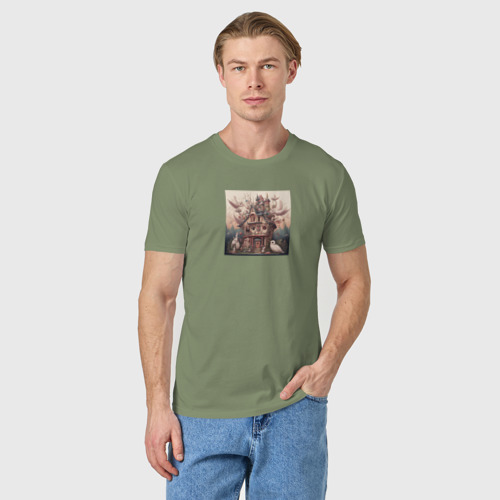 Мужская футболка хлопок Аниме дом и зверюшки, цвет авокадо - фото 3