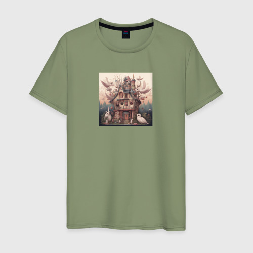 Мужская футболка хлопок Аниме дом и зверюшки, цвет авокадо