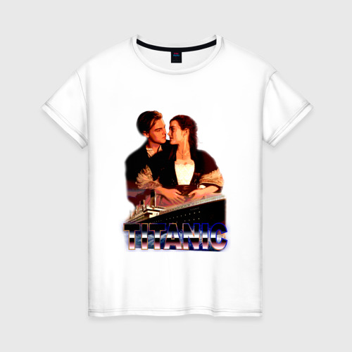 Женская футболка из хлопка с принтом Титаник Ретро Дизайн, вид спереди №1