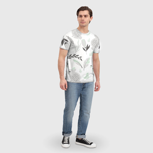 Мужская футболка 3D Зайцы и растения паттерн, цвет 3D печать - фото 5