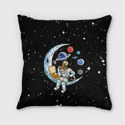 Подушка 3D Skeleton astronaut eats pizza while sitting on the moon