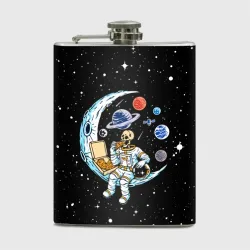 Фляга Skeleton astronaut eats pizza while sitting on the moon