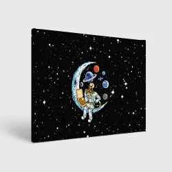 Холст прямоугольный Skeleton astronaut eats pizza while sitting on the moon