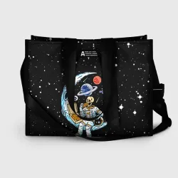 Сумка-шоппер 3D Skeleton astronaut eats pizza while sitting on the moon